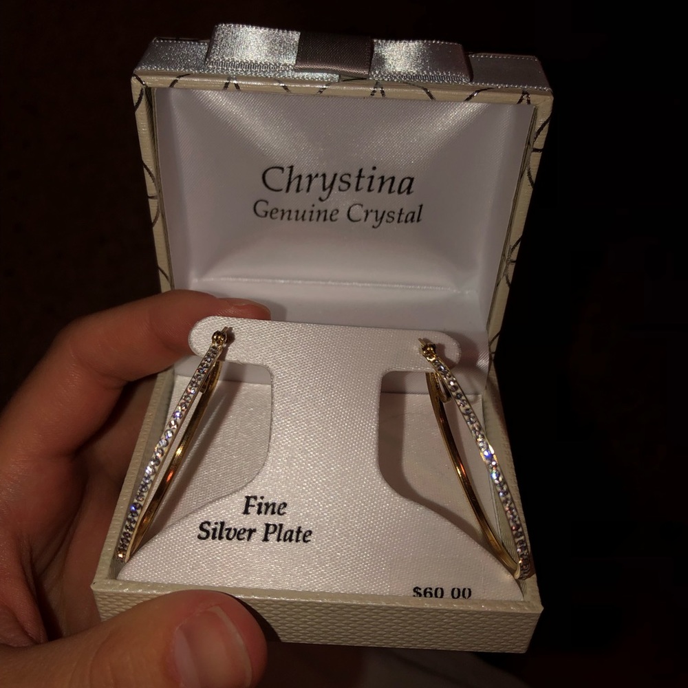 ‼️‼️‼️Genuine crystal fine silver hoop earrings